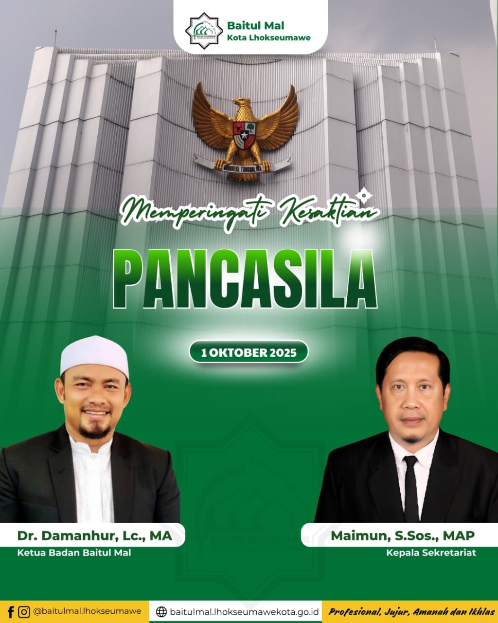 ucapan selamat hari kesaktian pancasila  dari Baitul Mal Kota Lhokseumawe
